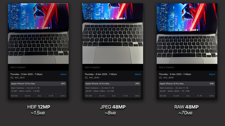 आयफोनवरील प्रतिमा फाइल आकारांची तुलना