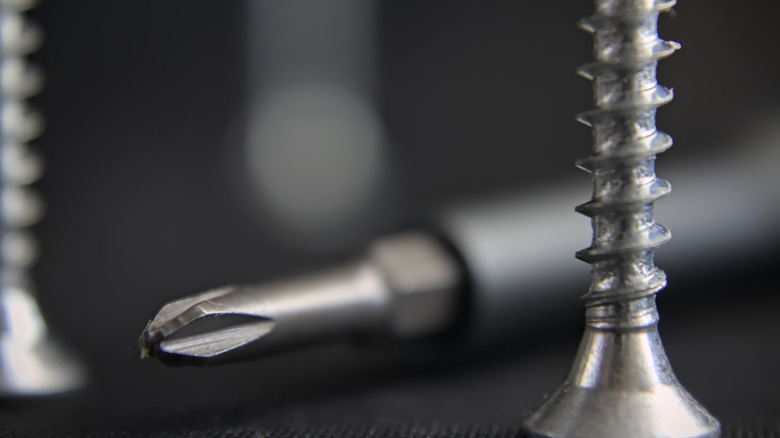 फिलिप्स हेड स्क्रू ड्रायव्हर आणि स्क्रू प्रदर्शित करणारे चित्र