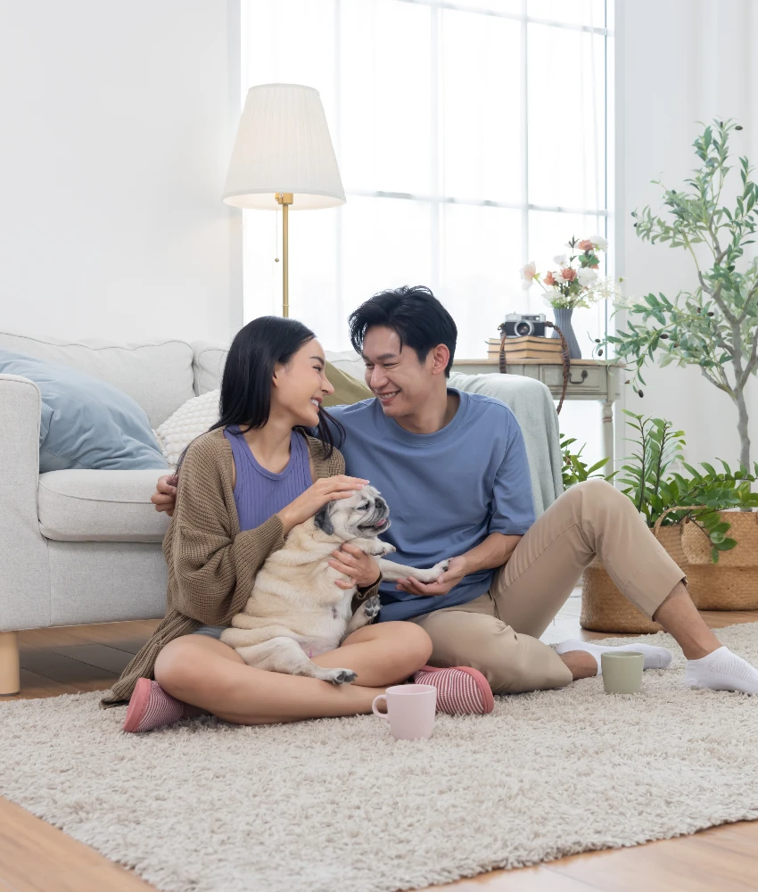 पाळीव प्राण्यासोबत वेळ घालवणारे सुखी जोडपे