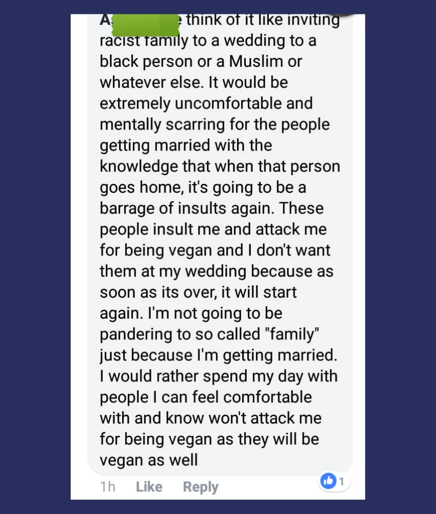 वधू मांस खाण्याची तुलना वर्णद्वेषाशी करते