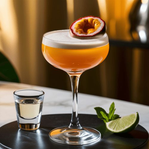 यात हे असू शकते: शॉट ग्लासच्या शेजारी काळ्या प्लेटच्या वरच्या ग्लासमध्ये पेय