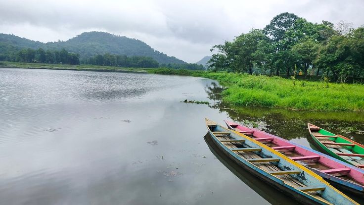 यात हे असू शकते: तलावाच्या बाजूला दोन नांग्या बांधल्या आहेत