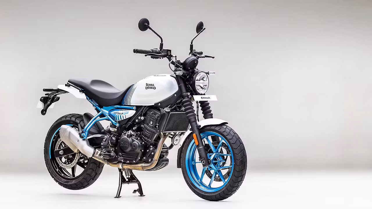 रॉयल एनफील्ड गुरिल्ला 450 उजव्या समोर तीन चतुर्थांश प्रतिमा – बाइकवाले