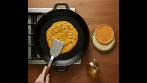 तिरंगा पराठे गरम तव्यावर हलक्या तेलाने मऊ आणि हलके सोनेरी होईपर्यंत शिजवले जातात.