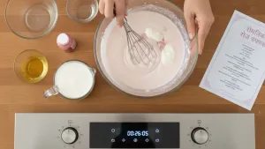 एका वाडग्यात केक पिठात फेटणे