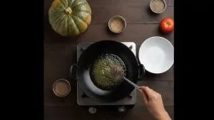 गरम तेलात मोहरीचे दाणे जोडले जातात, त्यानंतर जिरे, सुवासिक आणि सुगंध सोडतात