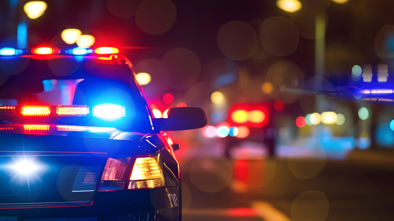 रस्त्यावर पोलिसांची गाडी.