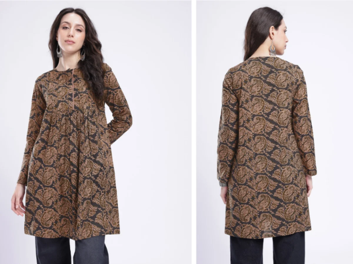 फ्लोरल प्रिंटेड ए-लाइन कुर्ती