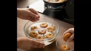 तळलेले भेळ कोमट पाण्यात थोडे मीठ आणि चिमूटभर हिंग 15-20 मिनिटे भिजवून ठेवा, नंतर हलक्या हाताने दाबून जास्तीचे पाणी काढून टाका.