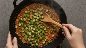 ग्रेव्हीमध्ये भिंडी घालणे.