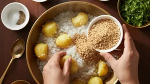 साबुदाणा टिक्की साठी साहित्य जोडणे.