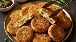 चटणीसोबत साबुदाणा टिक्की.