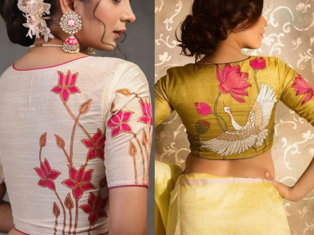 साधे पाइपिंग कमळ डिझाइन ब्लाउज