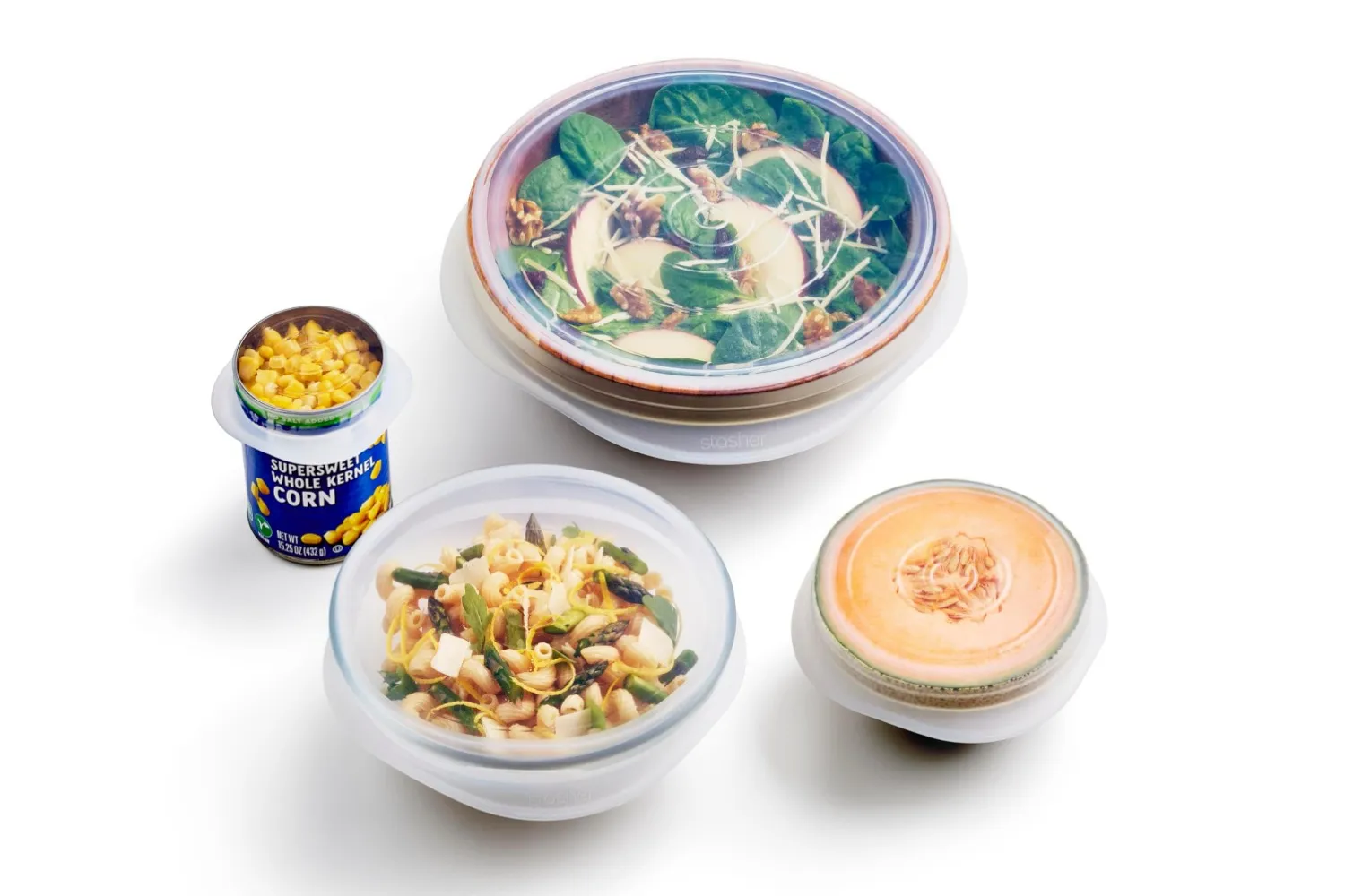 स्टॅशर प्रीमियम पुन्हा वापरण्यायोग्य सिलिकॉन स्ट्रेच लिड्स विविधता 4-पॅक