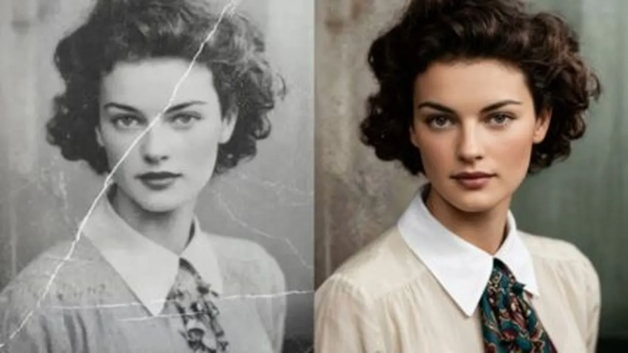 "या प्रतिमेतील रंग पुनर्संचयित करा आणि वर्धित करा. फिकट झालेले भाग दोलायमान बनवा, रंग संतुलन योग्य करा, कॉन्ट्रास्ट सुधारा आणि मूळ तपशील आणि पोत जतन करून नैसर्गिक दिसणारे त्वचा टोन सुनिश्चित करा. अतिसंपृक्तता टाळा आणि प्रतिमा वास्तववादी ठेवा."