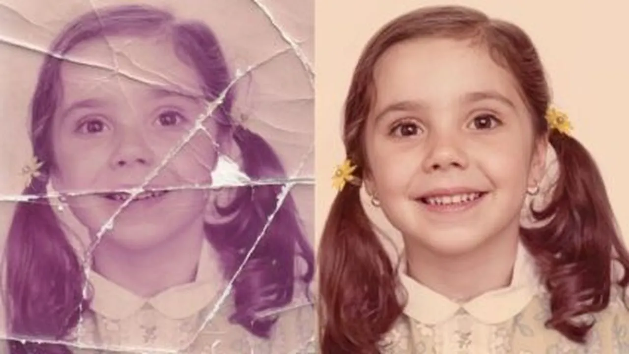 "कृपया ही स्कॅन केलेली प्रतिमा पहा. तळाशी-डाव्या कोपर्यात अनेक पांढरे क्रीज आणि एक मोठा फाटलेला आहे. आजूबाजूच्या पोतांशी जुळवून या अंतरांना अखंडपणे भरण्यासाठी तुमच्या AI क्षमतांचा वापर करा. पार्श्वभूमीतून सर्व धूळ डाग आणि लहान स्क्रॅच काढा."