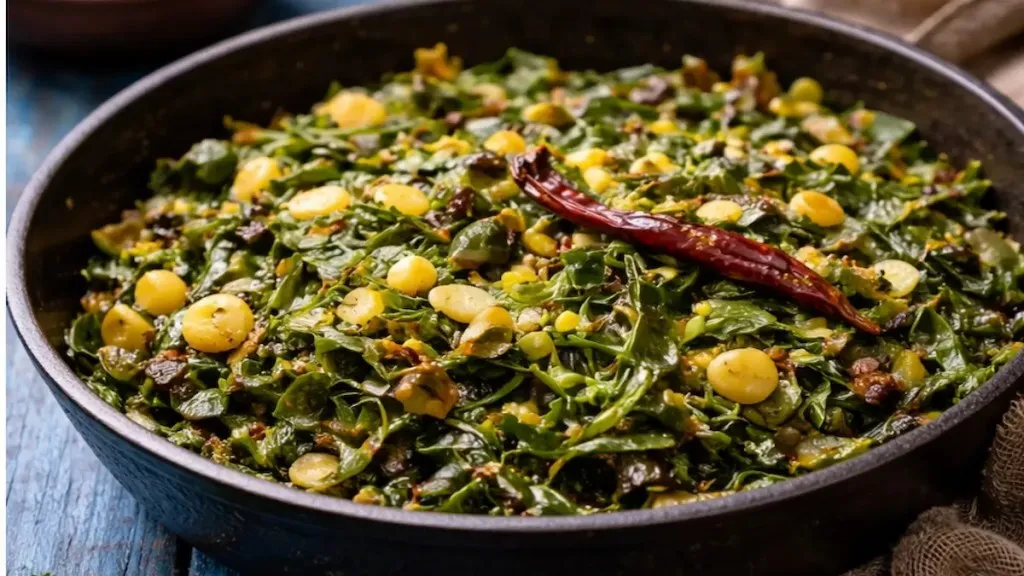 वाफवलेल्या मुळ्याची पाने हलके तळून मसाल्यांनी तळून, पारंपारिक वाडग्यात सर्व्ह करा.