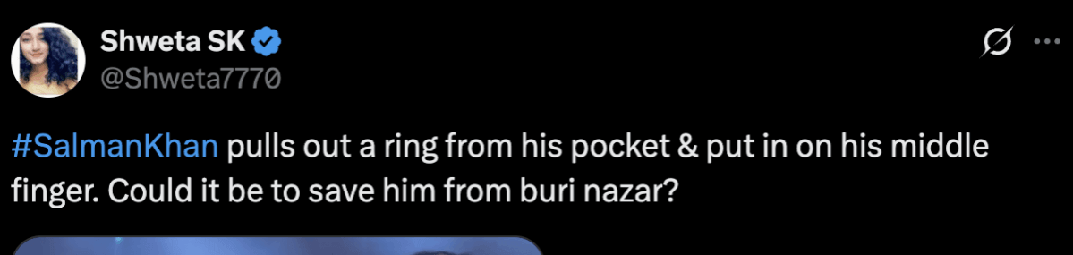 सलमान खानने कार्यक्रमात 'वाईट डोळा' अंगठी काढली, चालू कार्यक्रमात ती मधल्या बोटात घातली; चाहते विचारतात, 'हे त्याला बुरी नजरेपासून कसे वाचवू शकेल?'