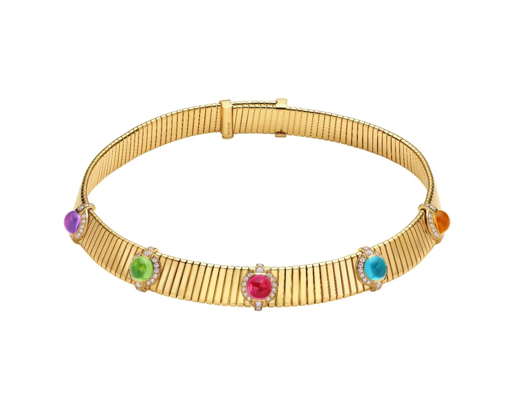 Bvlgari 18k मिश्रित रत्न Tubogas चोकर नेकलेस.