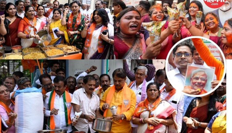 BJP workers celebrate with Jhalmuri bhel, Jhalmuri bhel, bjp government in West Bengal, west bengal assembly election 2026, BJP workers celebration in west bengal