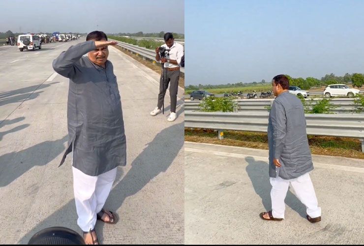 वडोदरा मुंबई एक्स्प्रेस वेची पाहणी करताना नितीन गडकरी