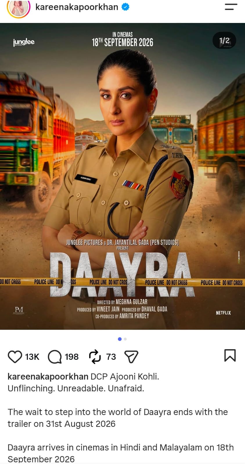 करीना कपूर, पृथ्वीराज सुकुमारंस डायरा या पात्राच्या पोस्टर्सचे अनावरण