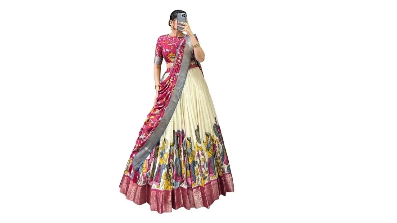FIBREZA महिला तुसार सिल्क लेहेंगा चोली सेट