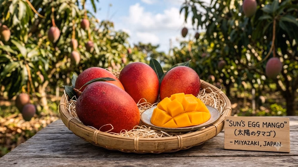 Taiyo no Tamago Mango (जपान): हा जपानमधील प्रसिद्ध आणि खास आंबा आहे, जो पिकल्यावर लाल-केशरी रंगाचा होतो. त्याच्या अंड्यासारख्या आकारामुळे त्याला 'एग ऑफ द सूर्य' असेही म्हणतात. त्याची किंमत प्रति तुकडा 100 ते 200 डॉलर्स पर्यंत आहे.