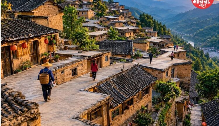 chengzi ancient village roads on rooftops china