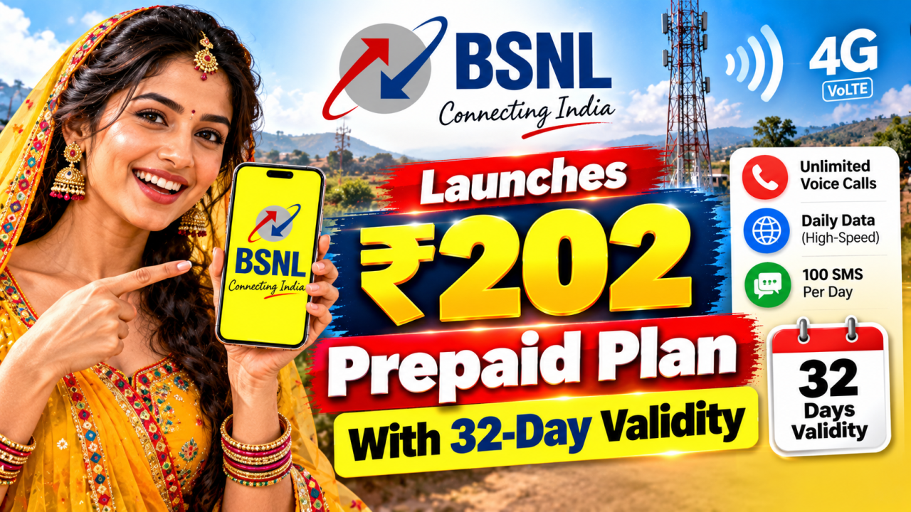 BSNL ने ३२-दिवसांच्या वैधतेसह ₹२०२ प्रीपेड प्लॅन लाँच केला आहे